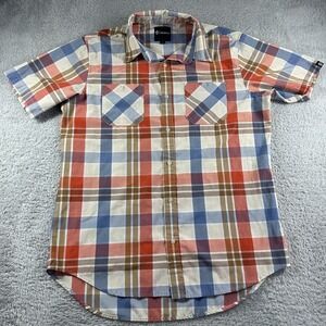 Akademiks Shirt Mens XL Plaid Button Up Short Sleeve Pocket Lightweight Blue Red